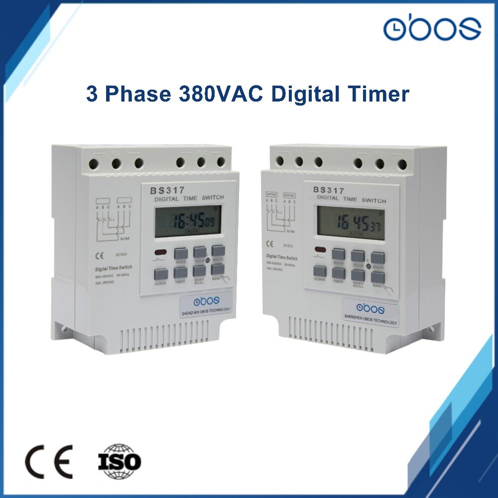 OBOS brand 415VAC 25A three phase programmable timer switch din timer with 16 times on/off per day time set range 1min-168H