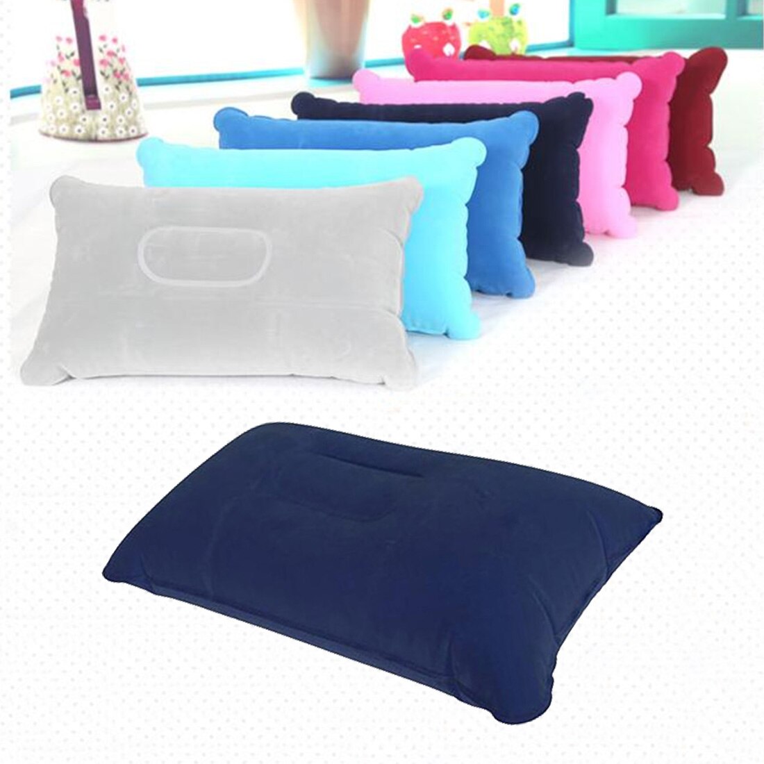 5 Kleuren Draagbare Kussens Opblaasbare Reizen Luchtkussen Dubbelzijdig Massaal Kussen Kamp Strand Auto Vliegtuig Hotel Head Rest Slaap