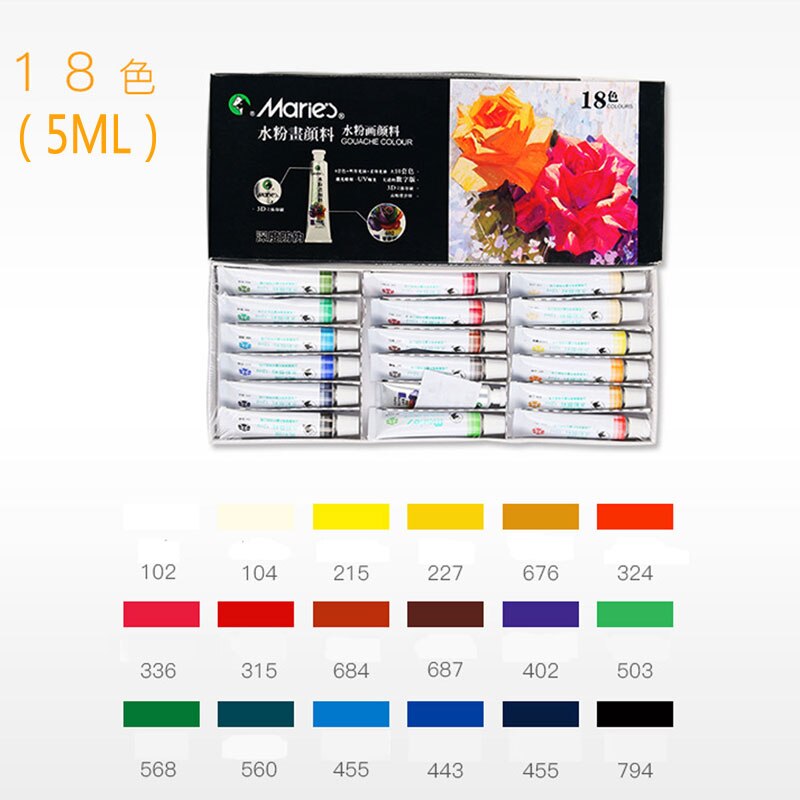 12Ml 36 Kleur Gouache Set Student Kunstenaar Tekening Professionele Set Reclame Art Milieubescherming Pigment: 5ML 18 colors