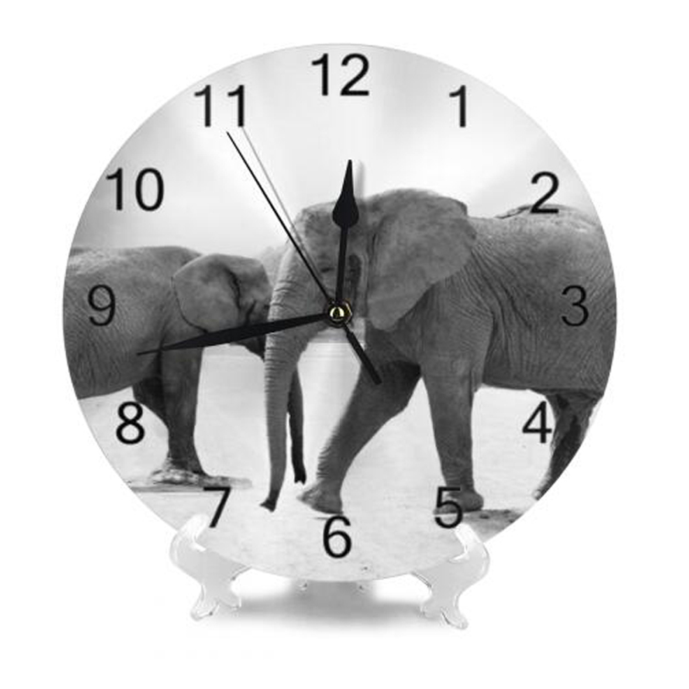 Elephant Painting Wall Clocks Numeral Digital Dial Mute Silent Non-Ticking Battery Operated Clocks Decor Art for Living Room: SZA1133
