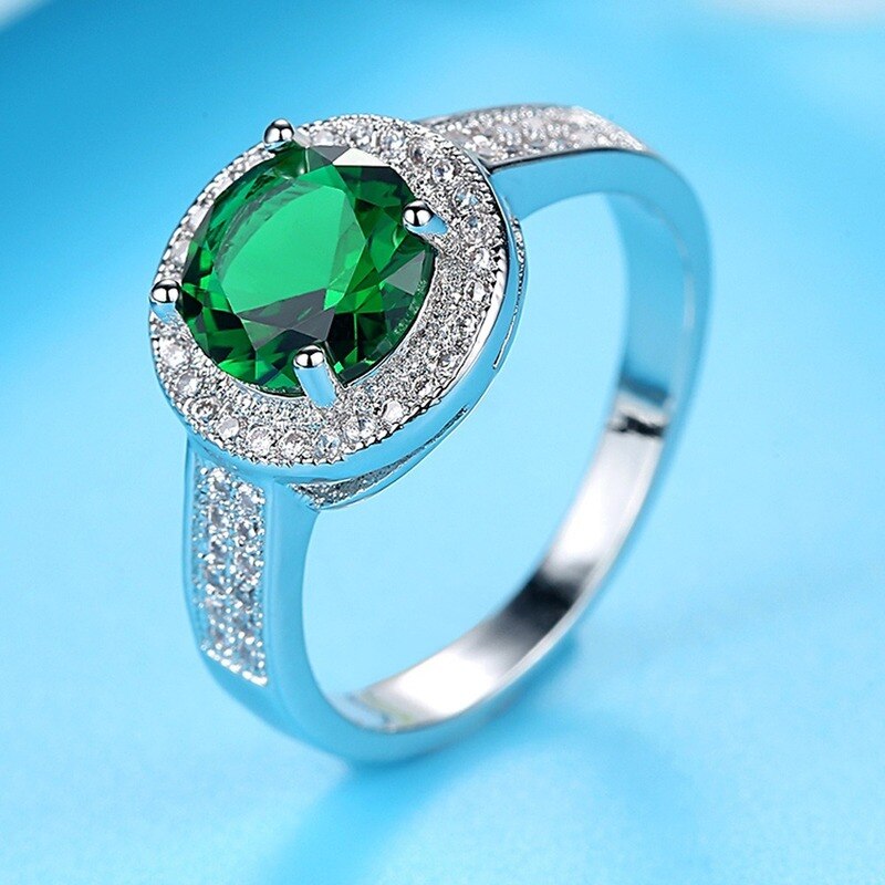 Personality Ring Ladies Exquisite Zircon Ring Jewelry Green Round Ring