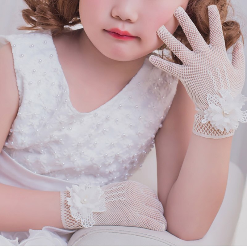 Moda princesa luvas de casamento para meninas malha noite crianças acessórios do feriado com um arco de aniversário luvas de desempenho para