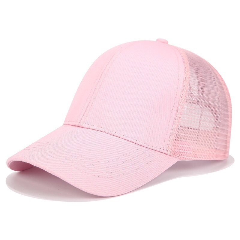 Glitter Ponytail Baseball Cap Women Hat Mesh Trucker Caps Messy Bun Summer Hat Female Adjustable Hip Hop Hats: Plain Pink