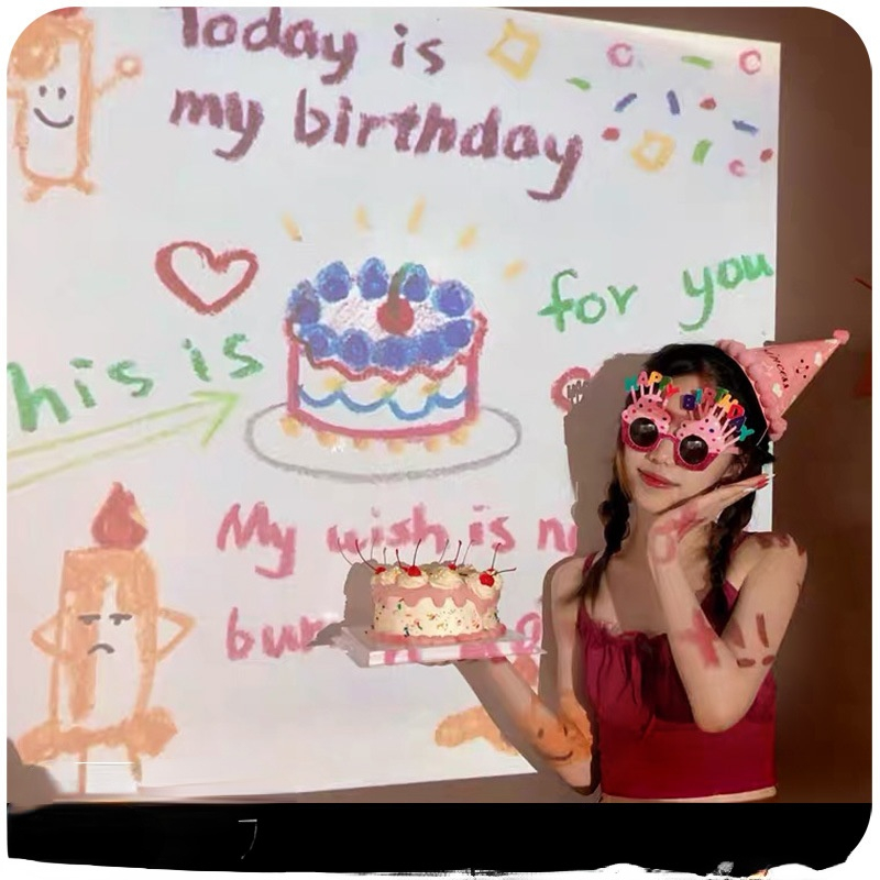 INS Happy Birthday Projector Lamp Korean Party Arrangement Background Props Light Photo Atmosphere Projector Romantic: G no battery
