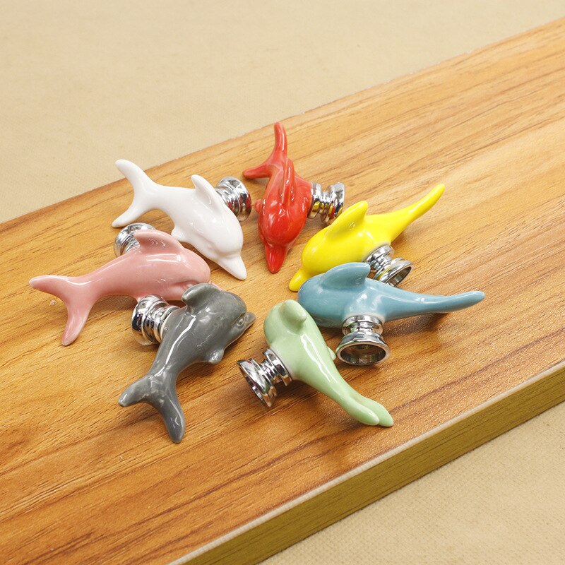 Colorful Ceramic fish Dolphin Cabinet Knobs Door Pull Handles Cupboard Drawer Wardrobe Furniture Handle Knobs