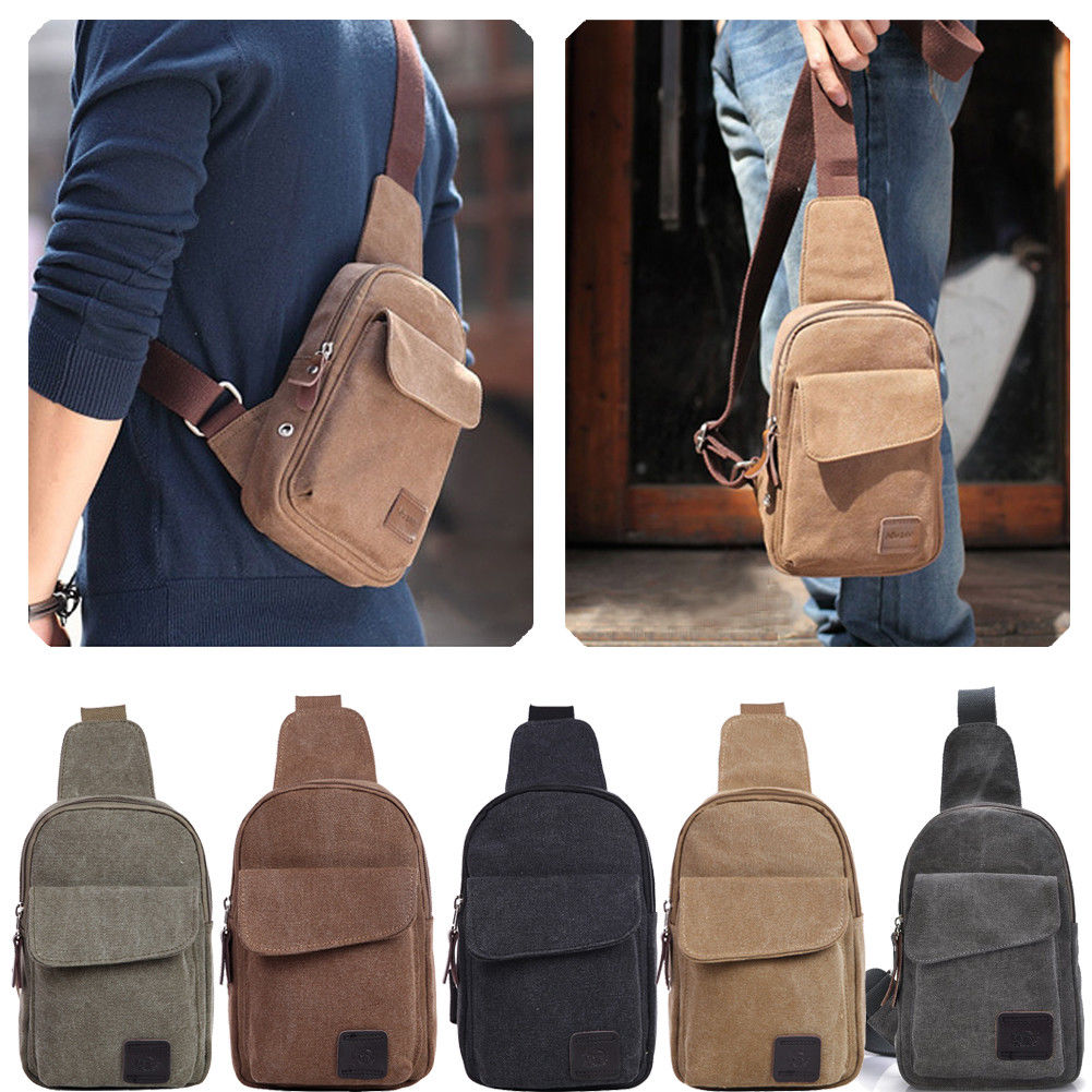 Mannen Kleine Borst Sling Bag Reizen Wandelen Cross Body Messenger Schoudertas Rugzak Effen Mannen Canvas Tas