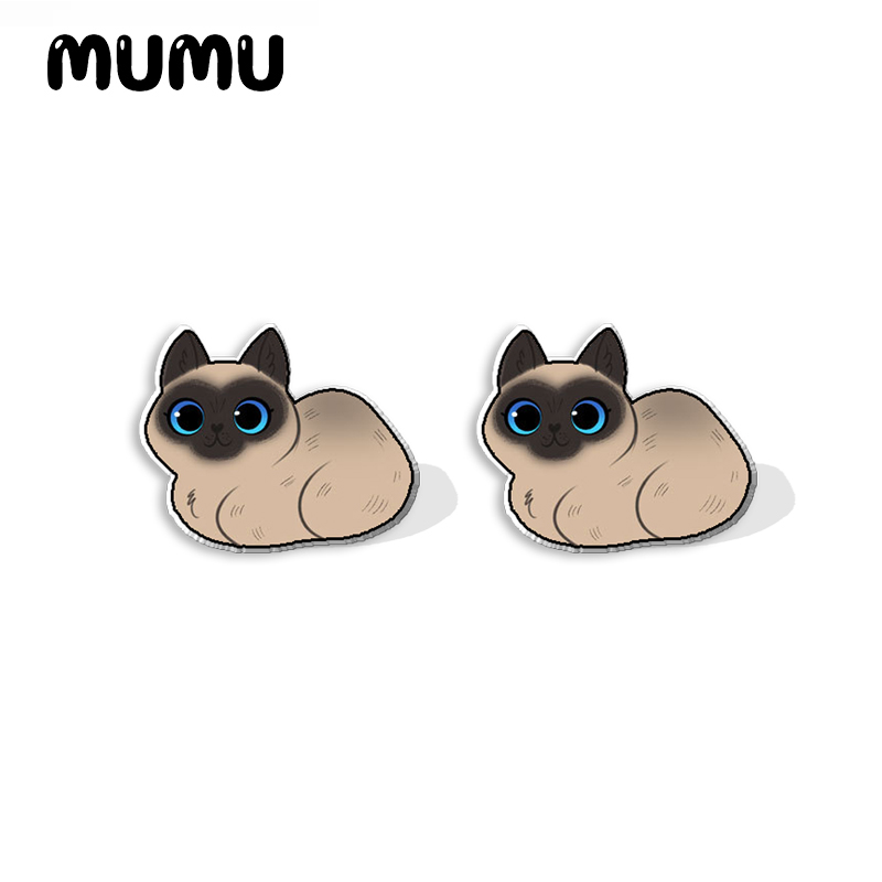 Pendientes con pasador acrílico de gato Angora turco, pendientes hechos a mano de gatos siameses, joyería epoxi de resina, para amigos, novedad de 2023: Color oro puro