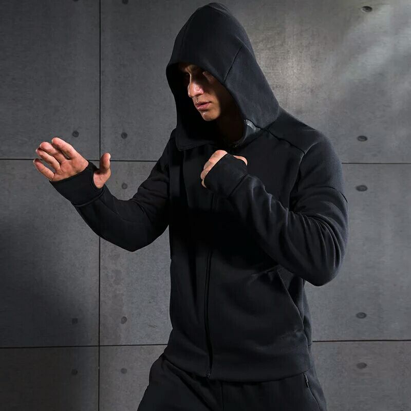 Men Running Jackets Sweater Compression Outdoor Sports Soccer Football GYM Tights Fitness Hooded Jacket Reflective zipper