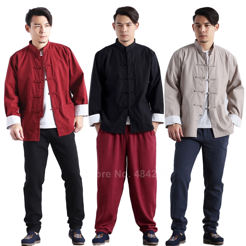 Katoen Linnen Chinese Traditionele Kostuums Tang Pak Voor Mannen Retro Vintage Jasje Shirt Knoop Knop Mandarijn Kraag Tops Outfits