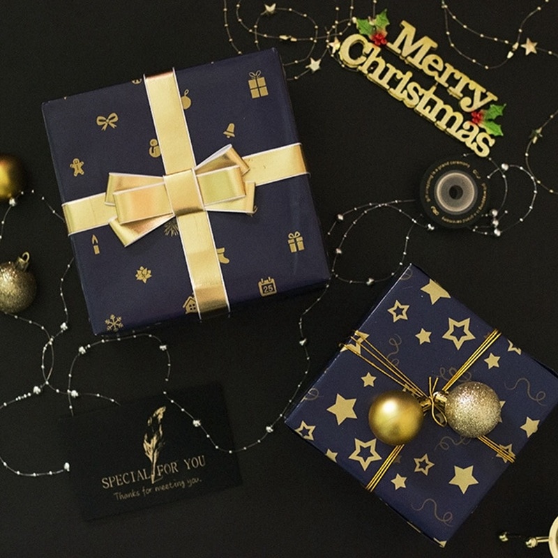 6 Stijlen Kerst Kraft Blauwe Zegel Gold Inpakpapier Kerst Inpakpapier Voor Wrap Party Decor 73X52Cm