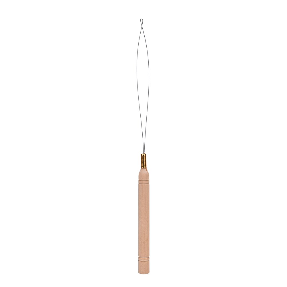 1Pcs Hair Extension Hook Pulling Tool Needle Threader Micro Rings Beads Loop Wooden Handle
