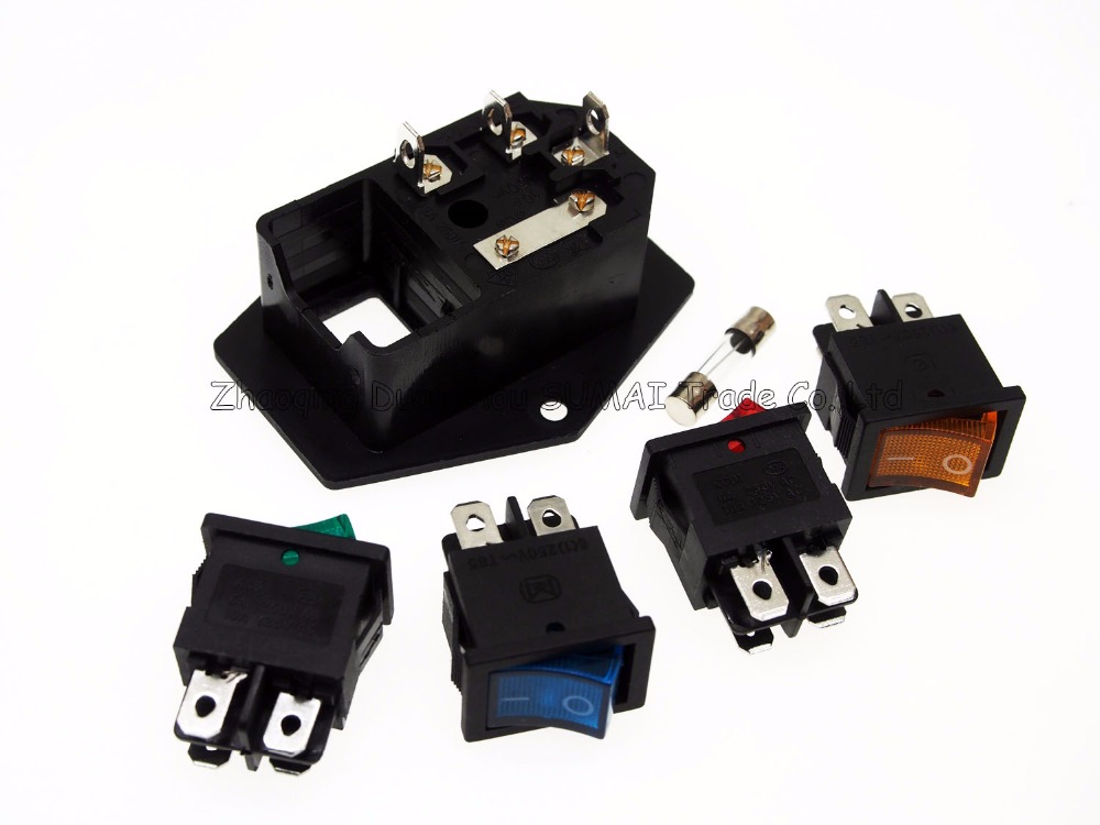 Sample,3 in 1 Rocker switch with light choose,AC-01A fuse power socket/Plug 4 Pin 15A 250V with Fuse Block + 10A Fuse