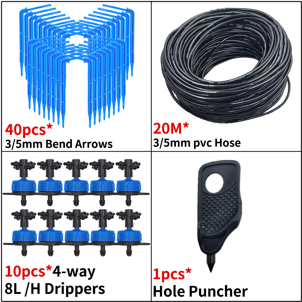Kas Druppelirrigatie 4-weg 3/5mm Druppelpijl 2-weg Zender Irrigatie Watering Systeem voor Pot Tuin Gazon 10 set/20 set: Rood