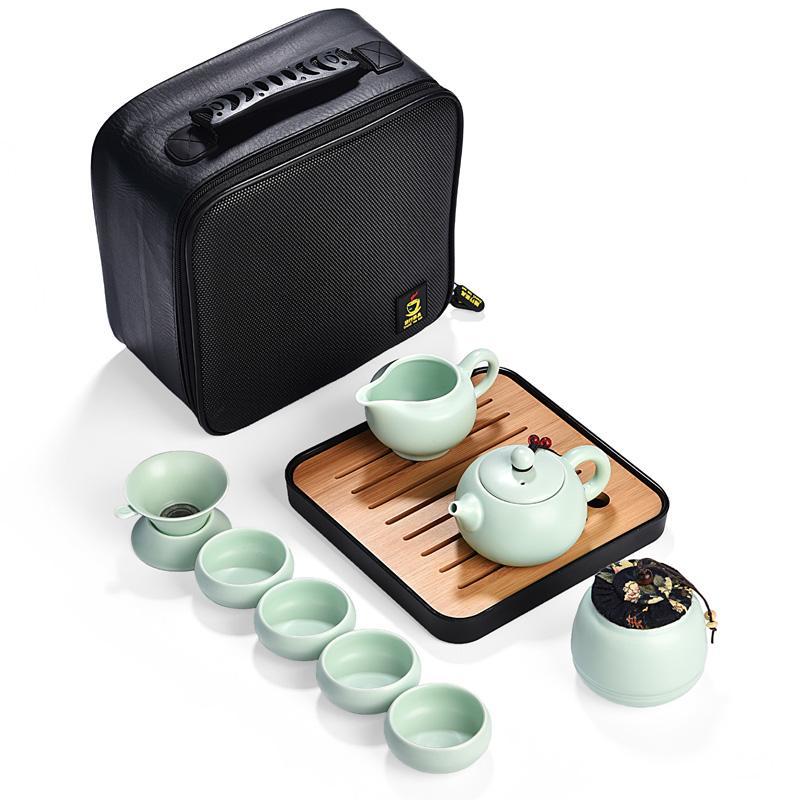 Set of ceramic travel kungfu tea set Simple tea brewing set for outdoor tourism