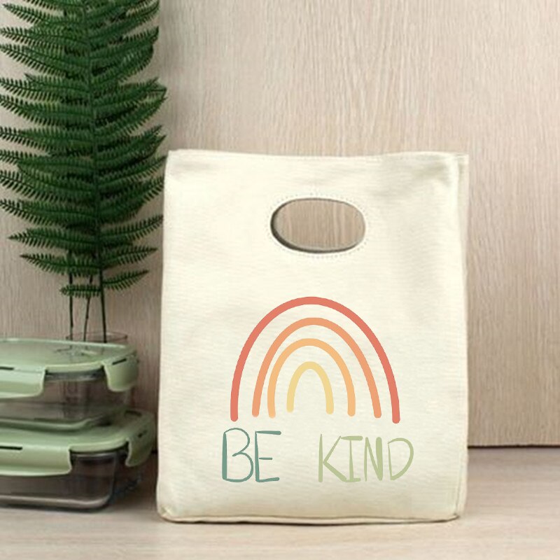 Bądź miły Rainbow funkcjonalne Cooler torby na Lunch przenośna ocieplana z płótna pojemnik Bento Totes termiczna jedzenie na piknik pokrowiec torebka: Q00782-TBBG-C