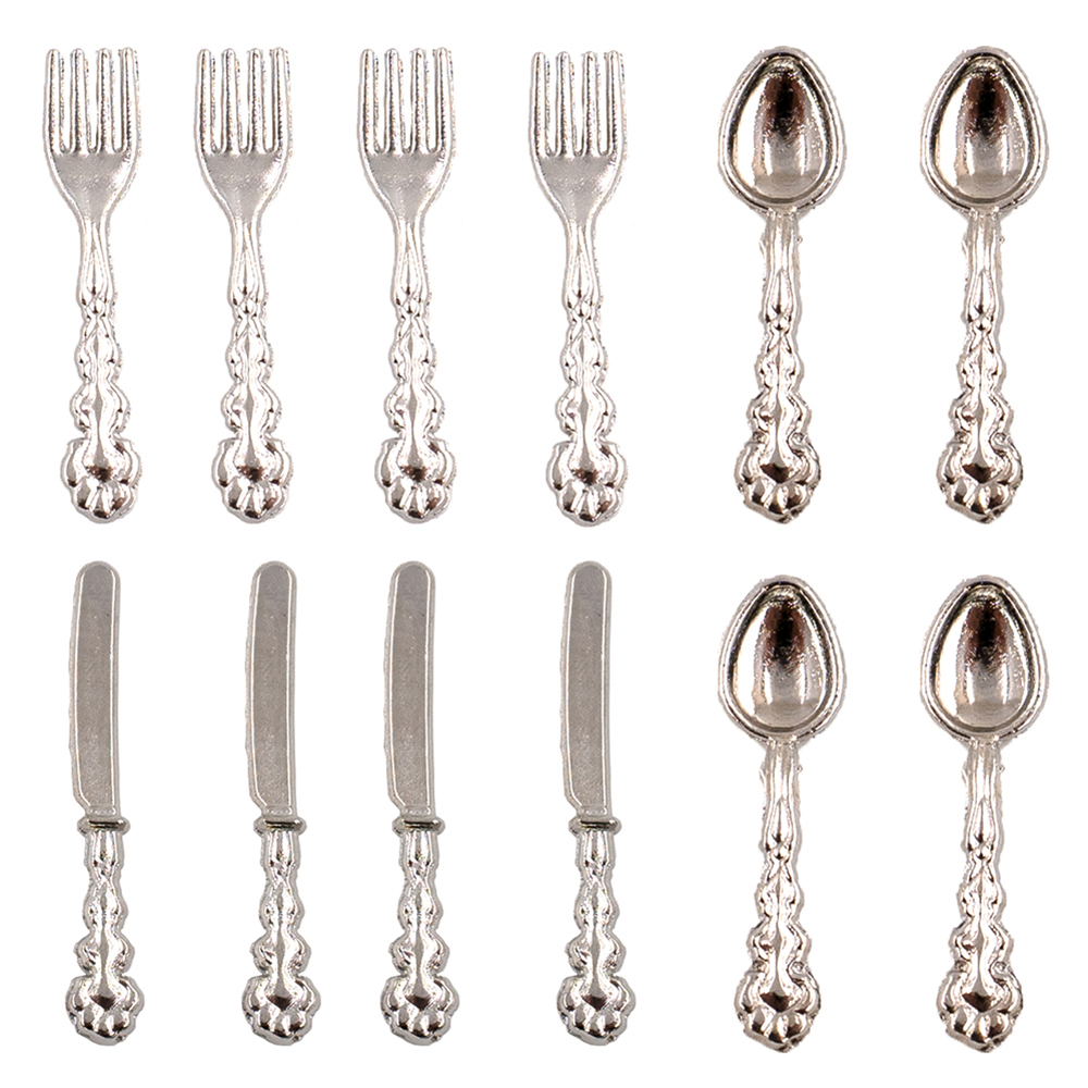 12Pcs 1/12 accessori in miniatura per casa delle bambole Mini stoviglie simulazione coltello da cucina forchetta zuppa cucchiaio giocattoli per la decorazione della casa delle bambole: A