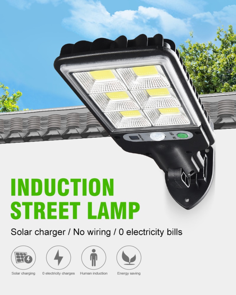 Solar Led Straatverlichting Outdoor Solar Lamp Cob Waterdichte Motion Sensor Beveiliging Verlichting Met Afstandsbediening Voor Huis Tuin Patio Path