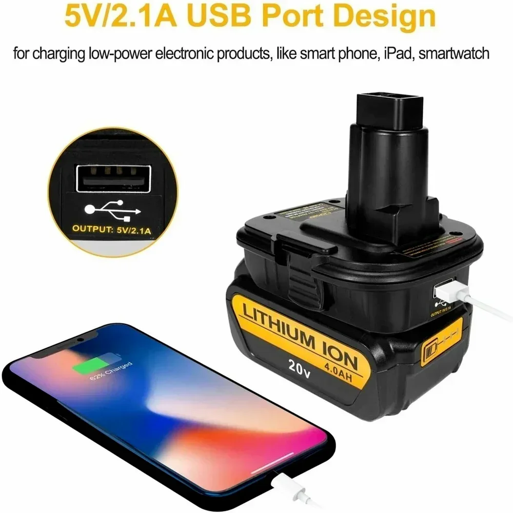 Adaptateur de batterie avec port USB pour Dewalt vers pour outils Ryobi pour batterie Milwaukee, conversion en batterie Lithium-ion Ryobi 18V