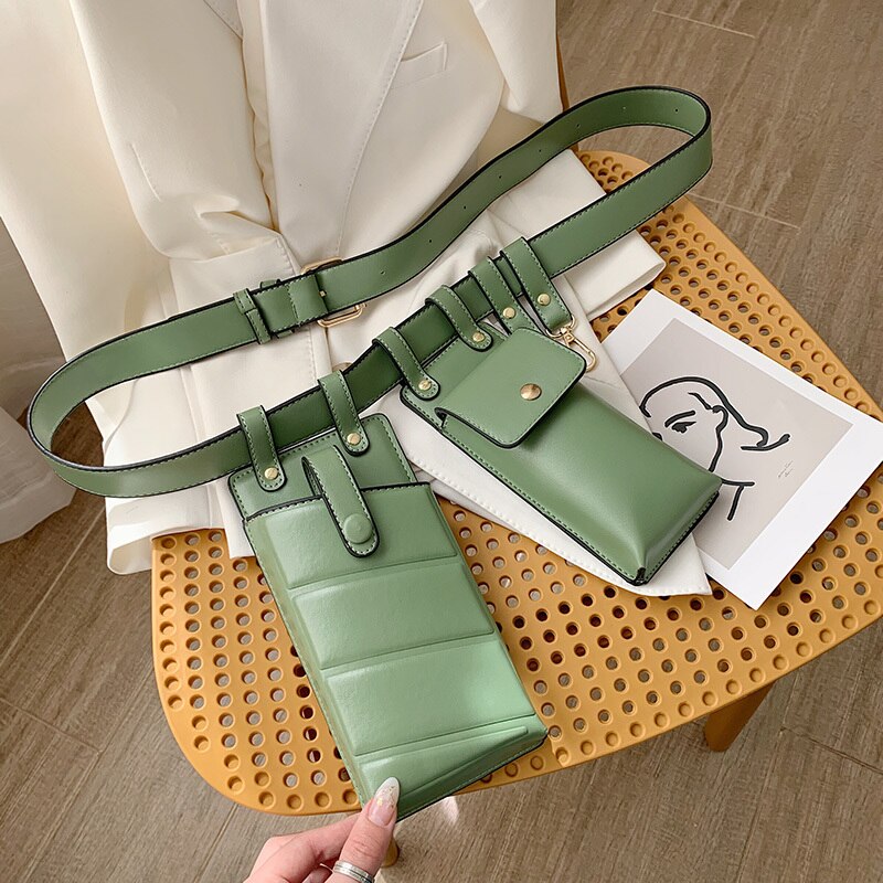 Women Waist Bag Leather Waist Belt Bag Crossbody Chest Bags Girl Fanny Pack Small Phone Pack shoulder strap Packs: Green shoulder bag