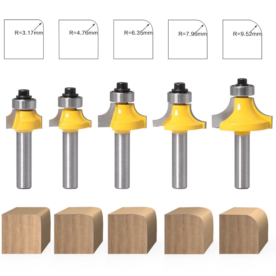 1PC 8mm Shank Corner Round Over Edging Wood Router Bit 2 Flute Corner Round Cove Box Bit Woodworking Tenon Cutter Tool