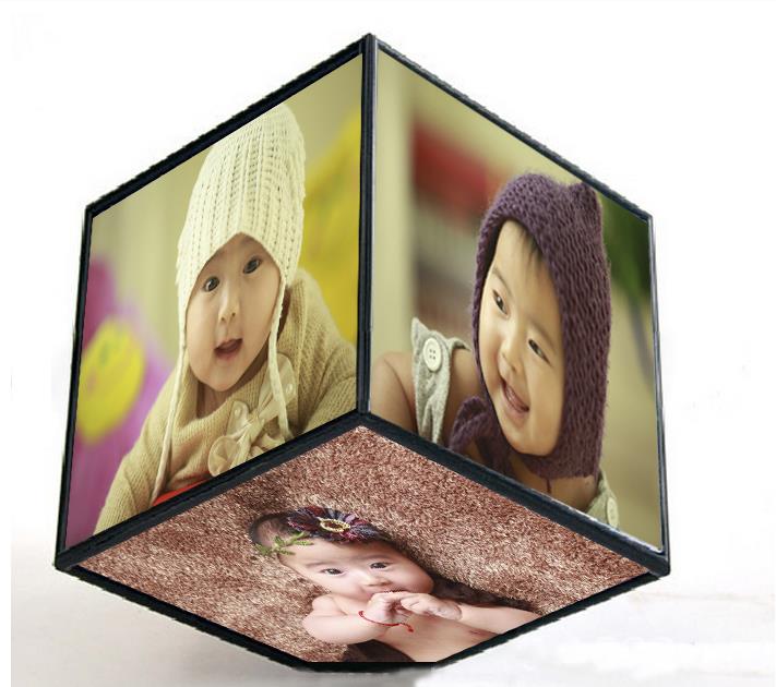 Marco de fotos eléctrico de rotación automática, decoración artística, marco de fotos de seis lados, Cubo de personalidad, Marco Dimensional de 360 grados