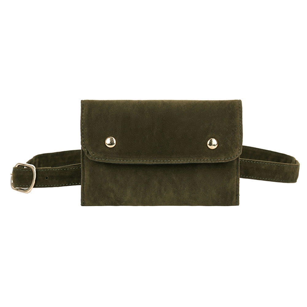 magnet Button Belt Women Pure Color Square Flock Buckle Solid Color Girl's Messenger Bag Chest Bag Waist Bags Damen Taschen: Green