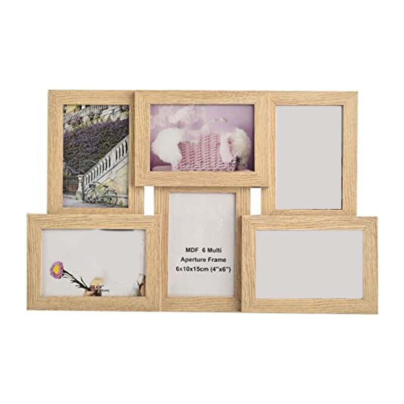 Collage Multiple Picture Frames for 6 Photos in 4 x 6 Inches Wooden, MDF Wall Mounting Frame (Natural): Default Title