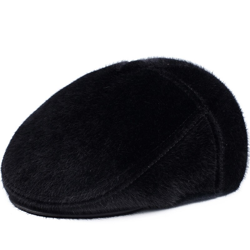 Hiver hommes chapeaux bérets casquettes pour hommes décontracté casquette chaude classique Vintage Imitation vison fourrure béret chapeau: Black / S