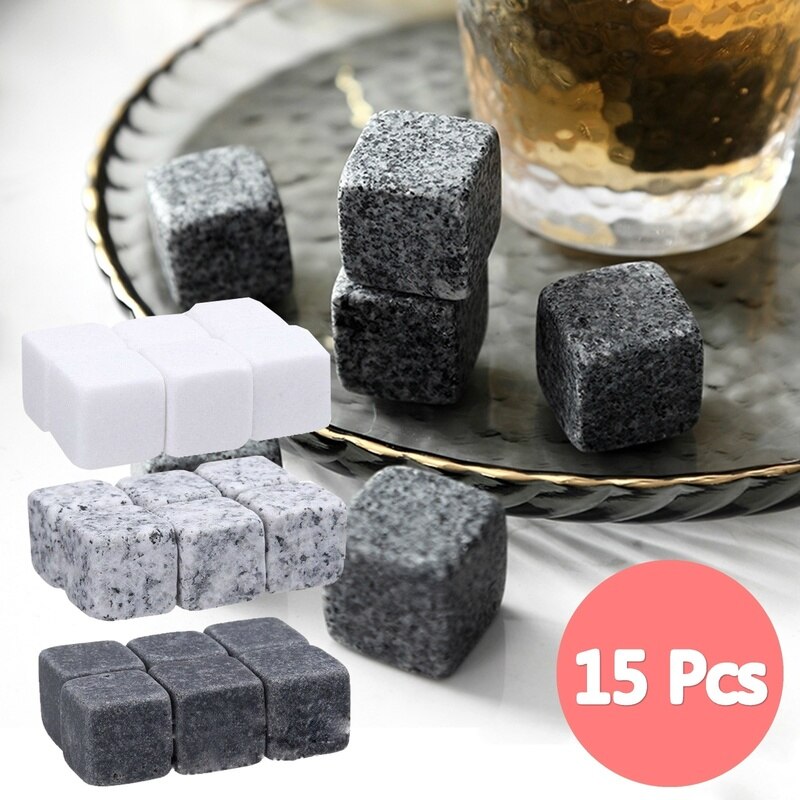 6/9/15Pcs Whiskey Stones Ice Cube Rocks Reusable Whisky Rock with Pouch Cooler Beverage Chilling Rocks Bar Party Accessories