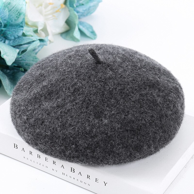 Women Wool Solid Color Beret Female Bonnet Caps Winter All Matched Warm Walking Hat Cap: picture grey