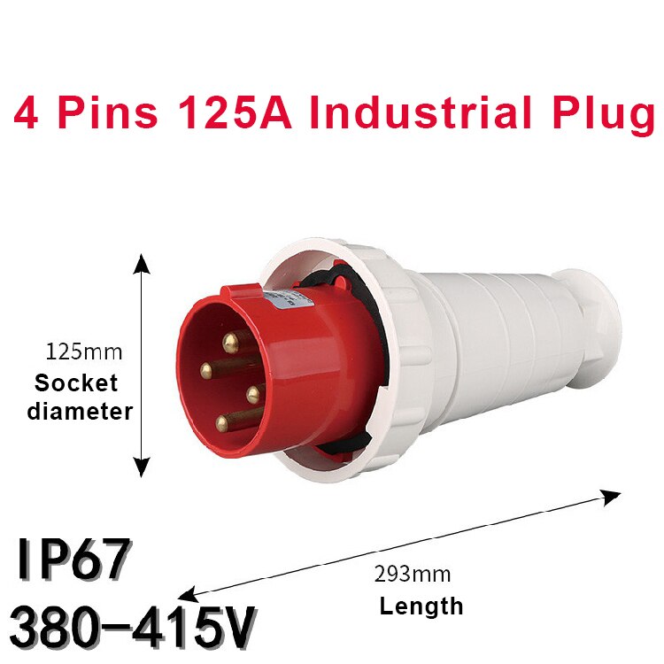 125A Industrial Plug SocketWaterproof Aviation Explosion-proof Connector Surface And Concealed 3 4 5 Core Pins IP67: 4 Pins 125A Plug