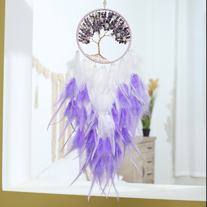 Moderne Stijl Handgemaakte Weave Dromen Catcher Pendantcolorful Stenen Tree Of Life Dreamcatcher Decor Opknoping Meisje Room Decor