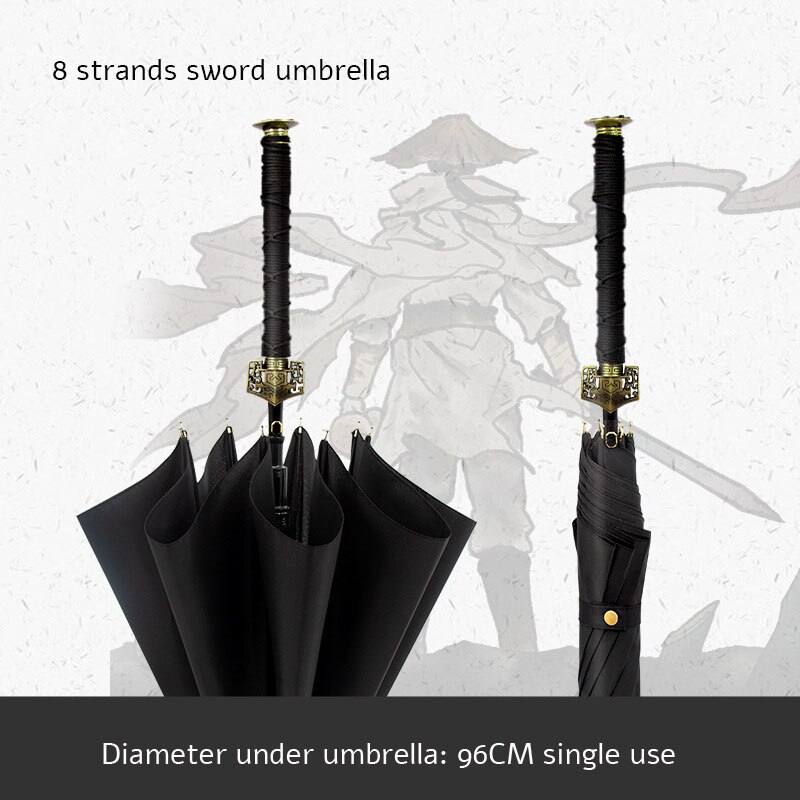 Creatieve Lange Handvat Grote Winddicht Samurai Zwaard Paraplu 24 Bone Zwaardvechter Zon Regen Paraplu Verfijnde Metalen Cap