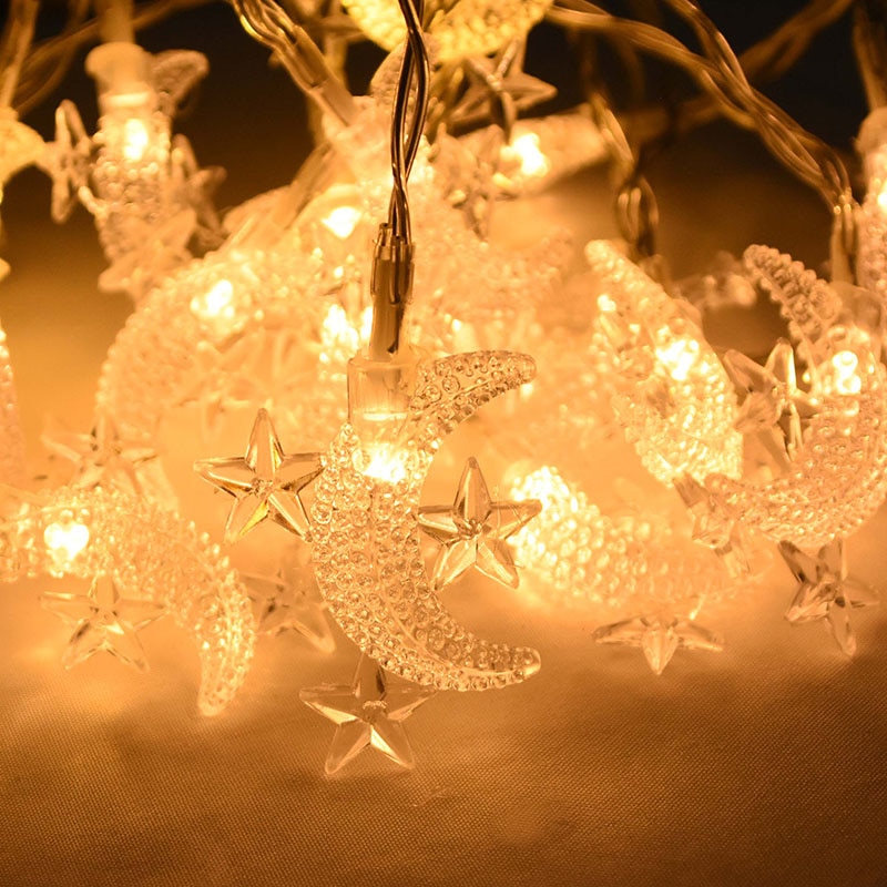 Moon Star LEd Light String Eid Mubarak Decoration for Home Ramadan Kareem Muslim Islamic Decor Hajj Mubarak Eid Al Adha