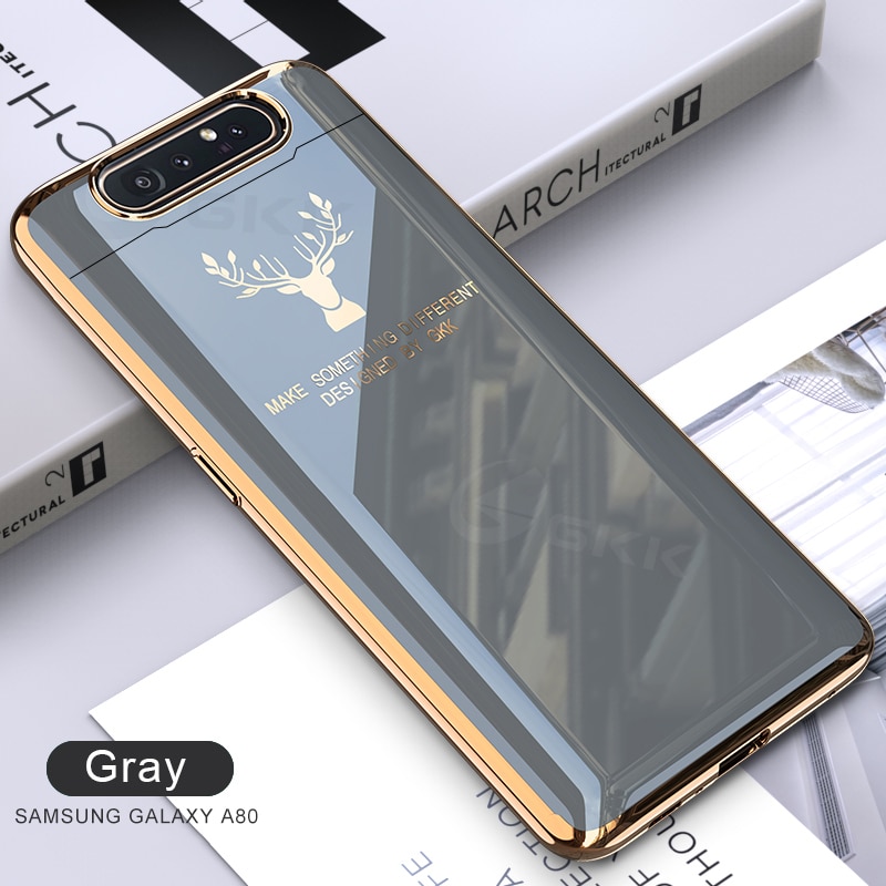 GKK Lifting Protection Case For Samsung A80 Case Luxury Plating Elk Patterns Anti-knock Hard Cover For Samsung A80 Case Fundas: Gray