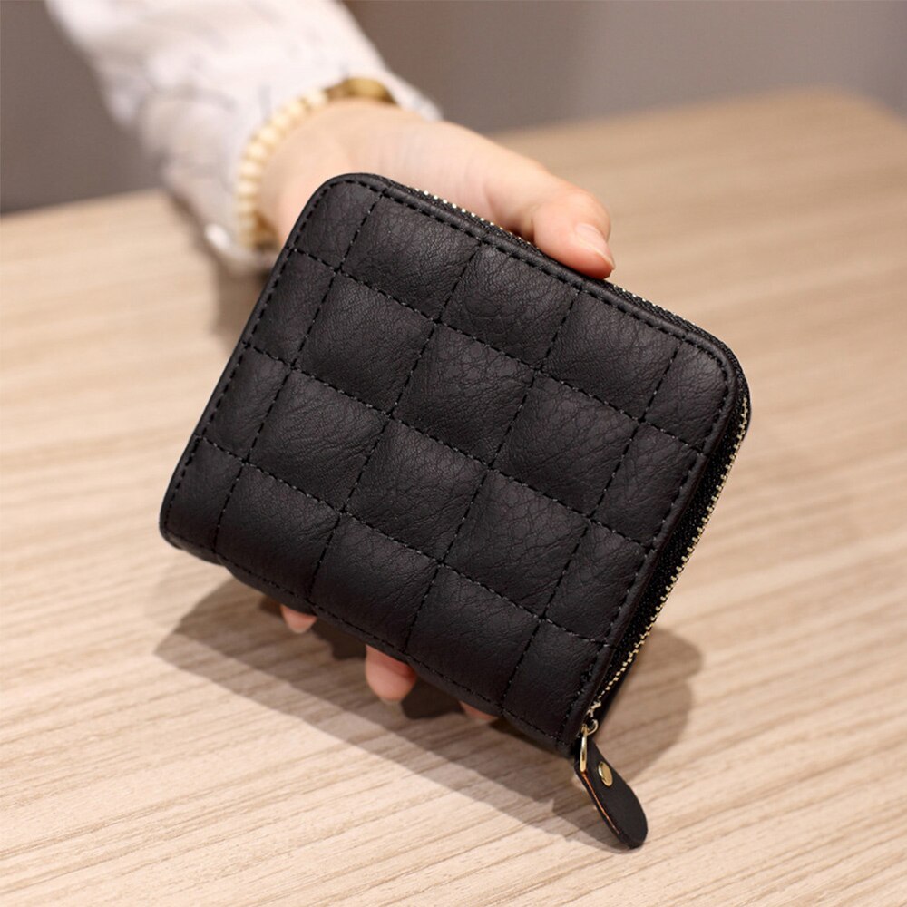 Moda feminina carteiras pequenas senhoras casual bolsa de cartão curto fino zíper carteiras gilrs novos suportes de cartão carteira para mulher: Black