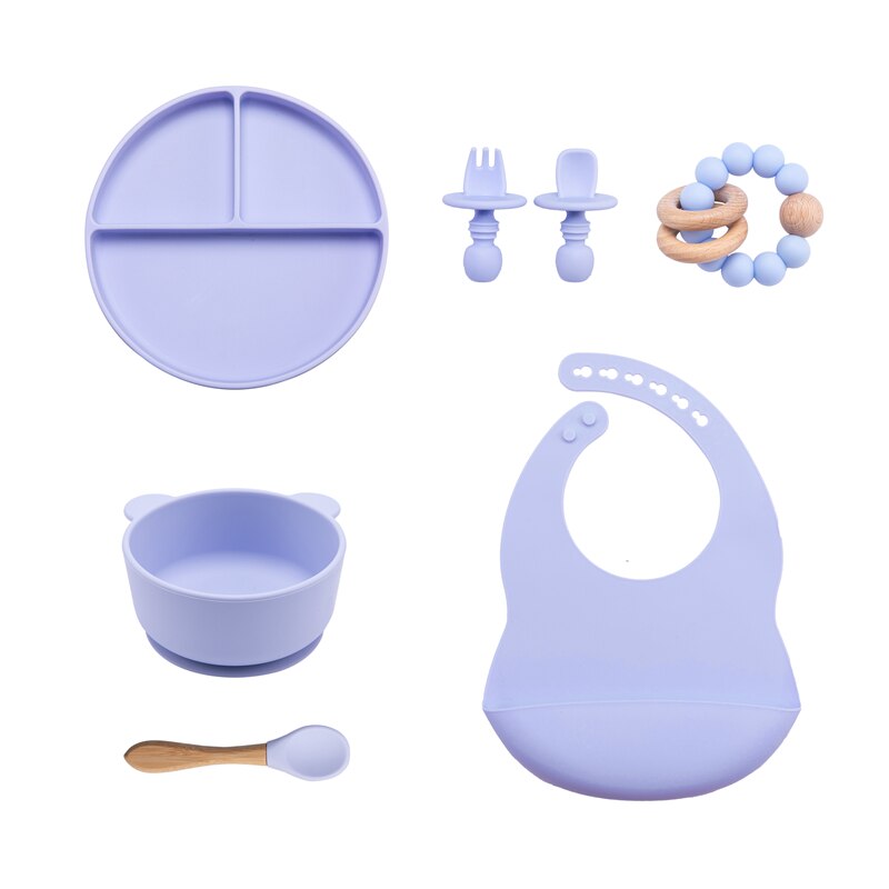 7Stck Baby Fütterung einstellen BPA FREI Lebensmittel Klasse Baby Silikon Gabel Löffel Gerichte Platte Schüssel Baby Fütterung Lieferungen freundlicher der Geschirr: 7Stck Violett