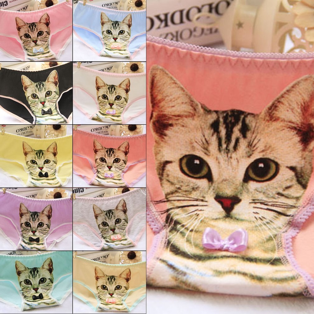 Women's 3D Cat Pattern Briefs Female Thread Cotton Hips Sweet Beauty Briefs Comfortable Antibacterial Ladies Underwer