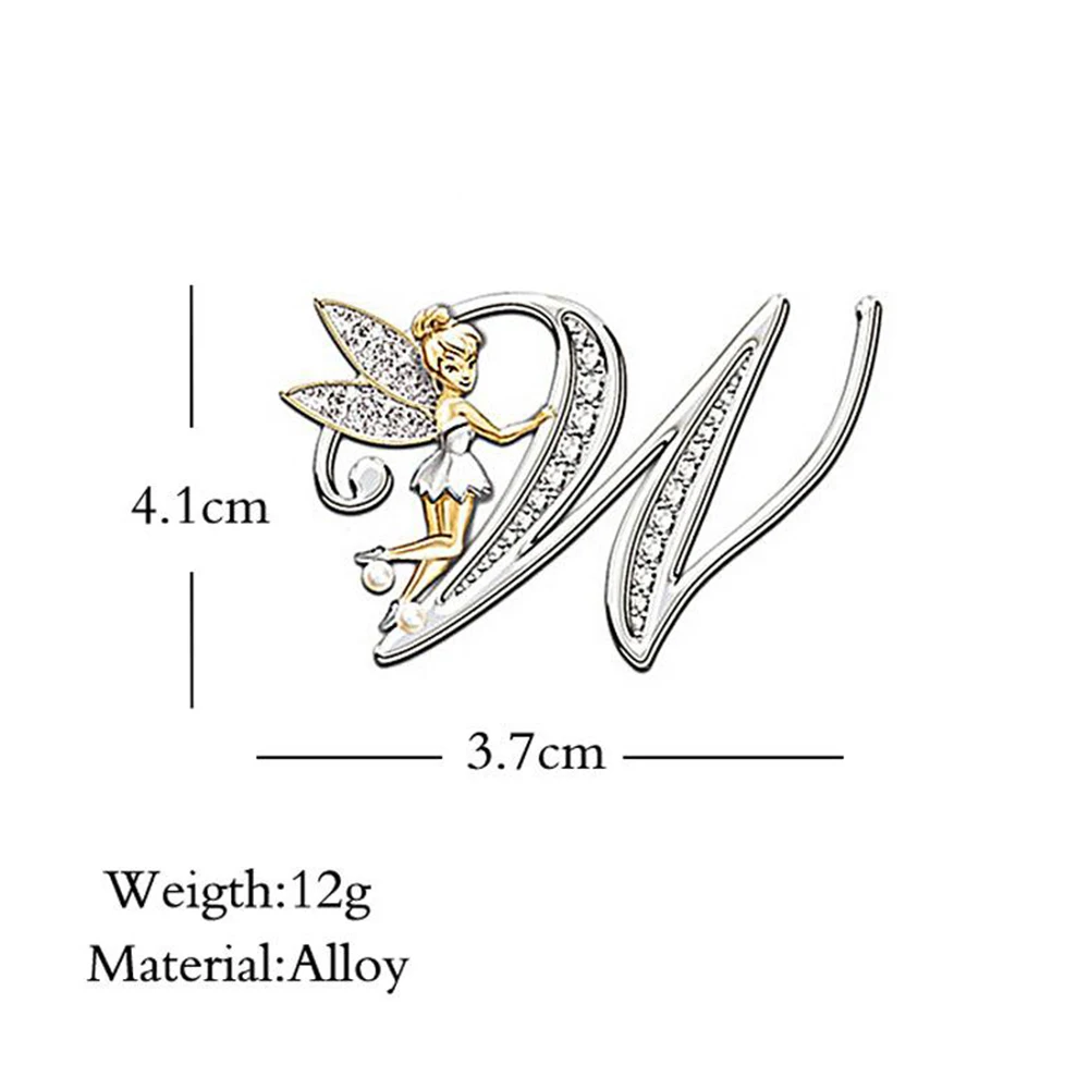 Broche de 26 letras de Ángel de cristal de lujo para mujeres y hombres, diamantes de imitación de A a Z, alfileres para Collar con iniciales de elfo, de , accesorios de joyería