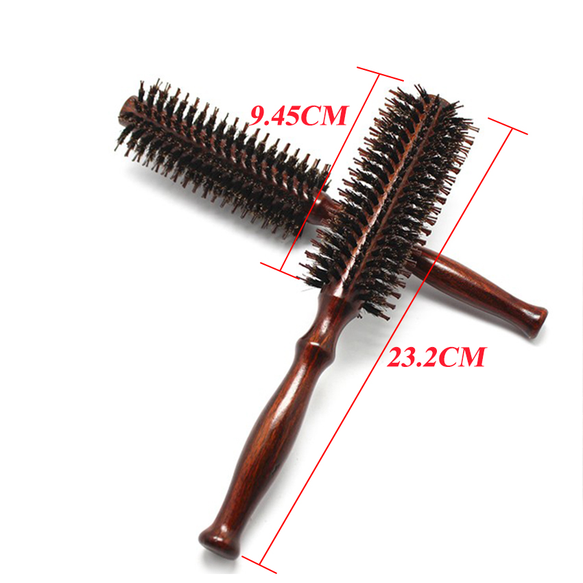 DIY Wooden Practical Antistatic Heat Wild Boar Mane Hair Curl Salon Round Hair Comb