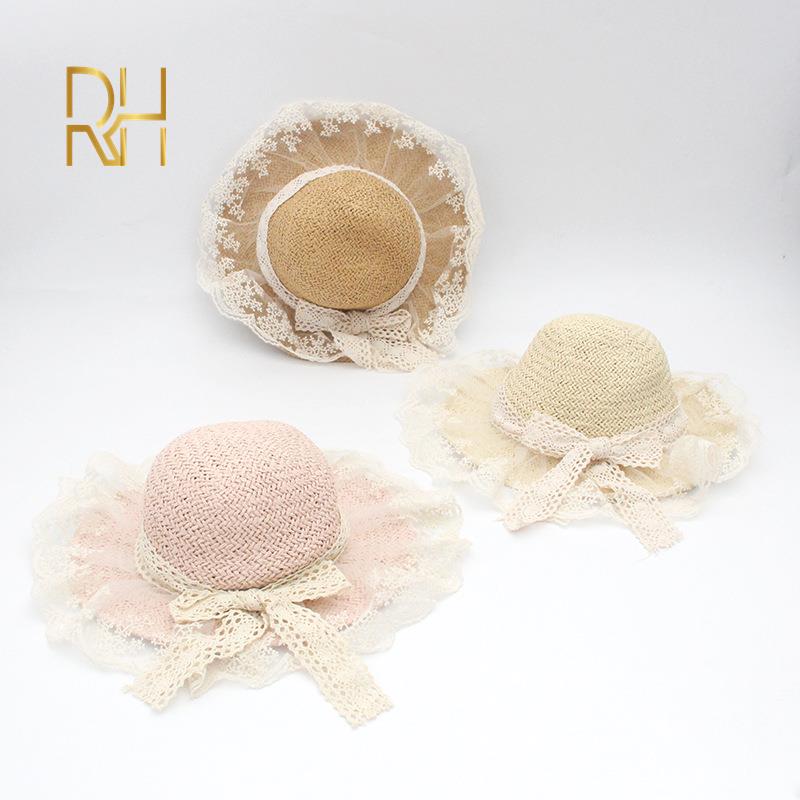 Baby sommer tilbehør barn baby stråhatt jente gutt blonder felle hatter prinsesse sommer bøtte strå solhatt lue rh