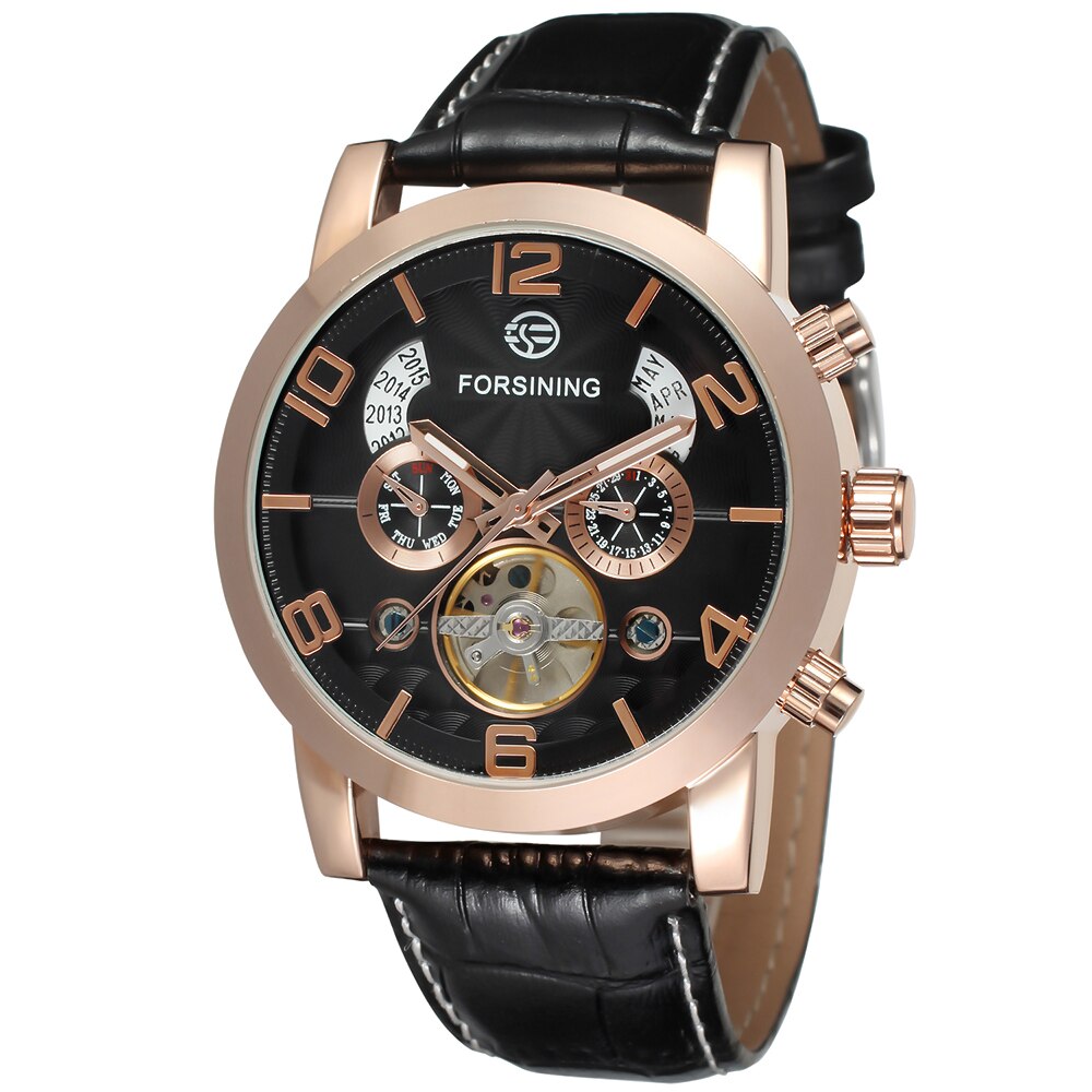 Forsining Mode Mannen Horloges Klok Band Noctilucent Mechanische Beweging Automatische Sport Business Analoge Dial Polshorloge: Rose Gold Black