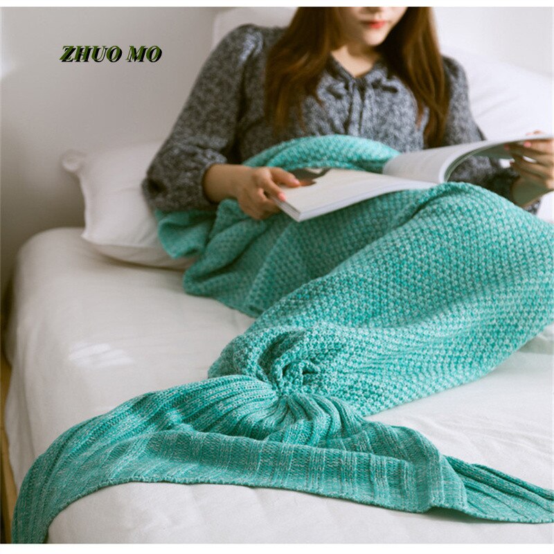 Rose pink Mermaid Tail Blanket Yarn Knitted Handmade Crochet Mermaid Blanket Kids Throw Bed Wrap Super Soft Sleeping Bed Blanket