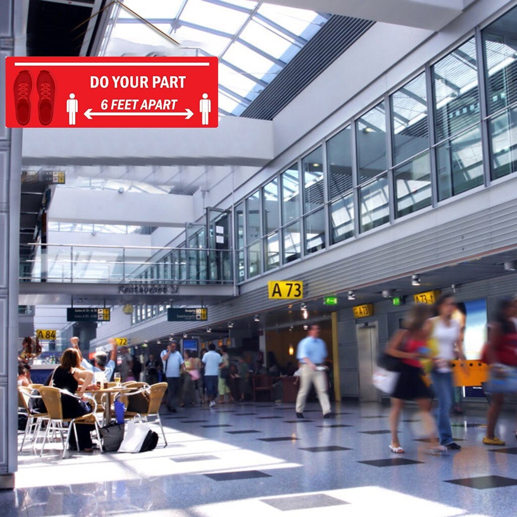 Tegel Stickers Ground Sign Isolated Label Please Keep Wait Here Stand Here Keep 6ft In Between Distance Marker Floor 5pcs