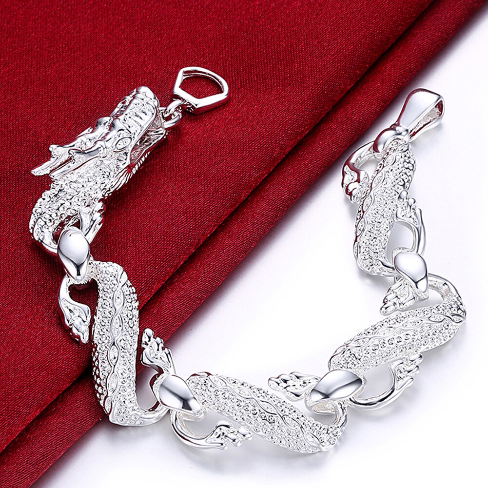 Klassieke Vintage 925 Sterling Zilver Zwart Chinese Draak Ketting Armbanden Voor Mannen Man Sieraden