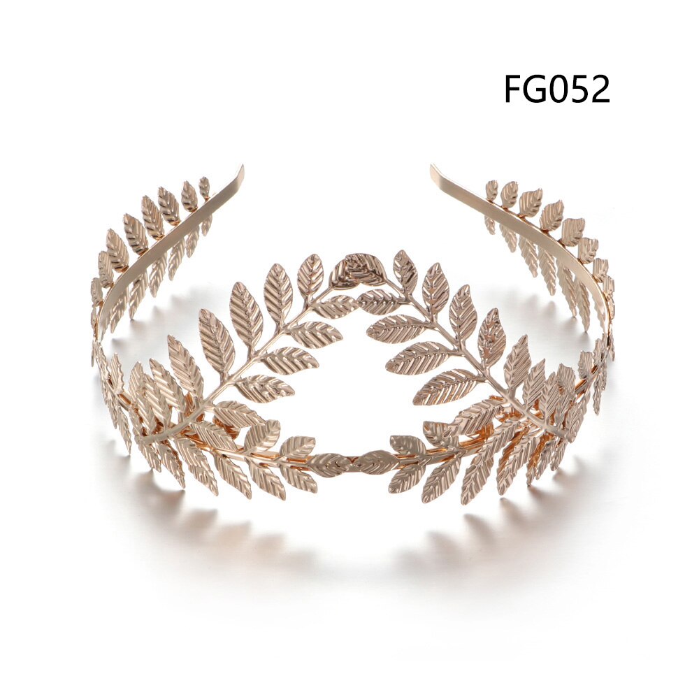 Gyllene retro blad hårband metall hår båge bröllop hår krona tiara hår kammar brud pannband dekor hår styling verktyg: Fg052