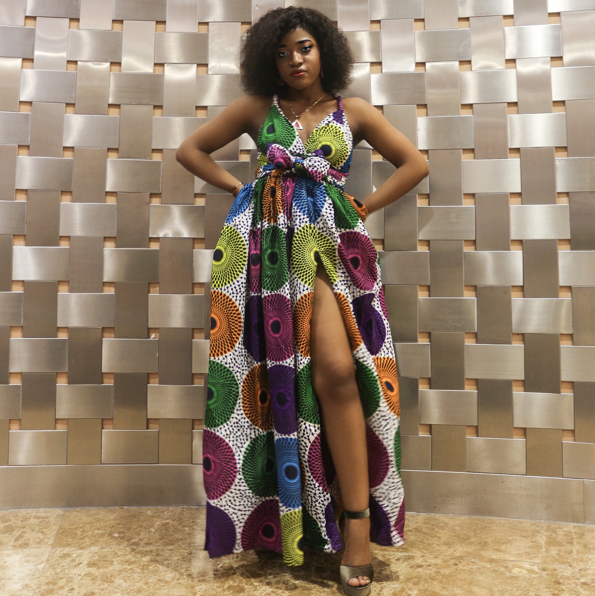 African Clothes for Women Ankara Print Dresses V-neck African Traditional Maxi Dress for Women