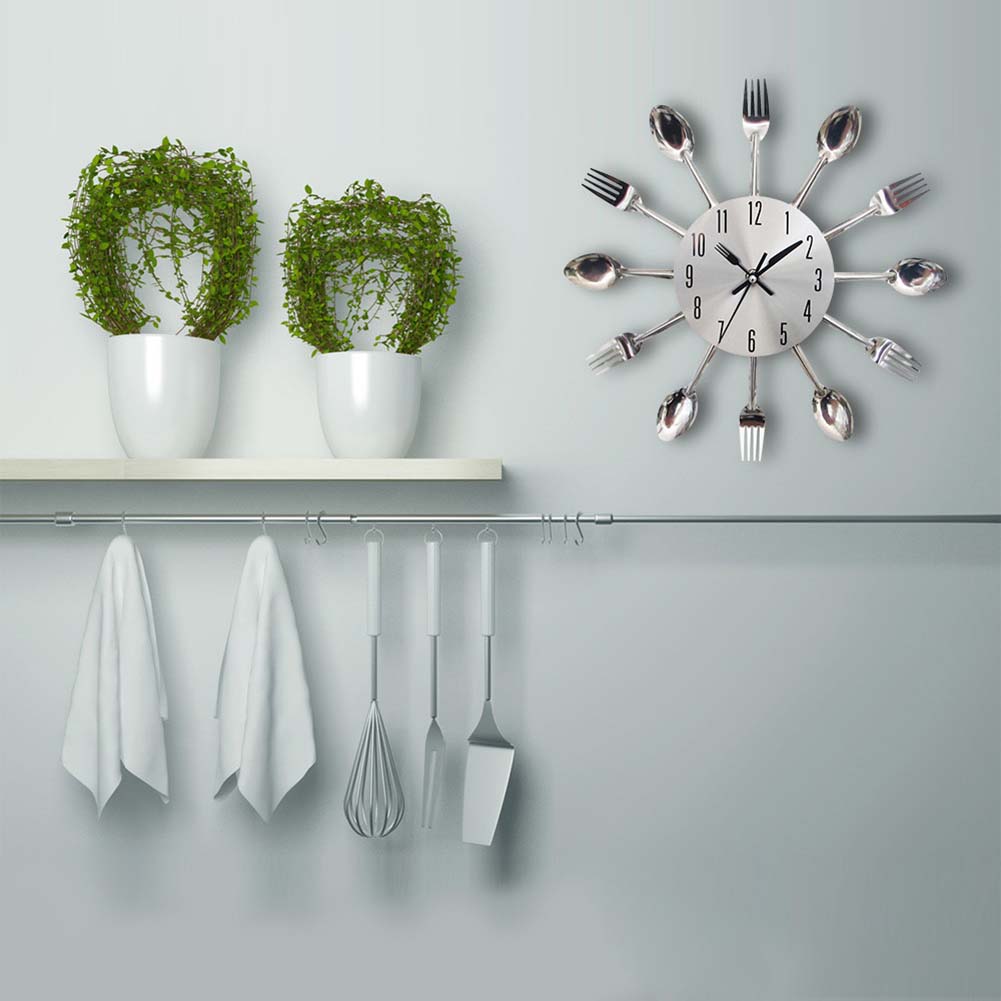 Bestek Keuken Wandklok Multicolor Metalen Vork Lepel Moderne Bestek Klok Voor Thuis Woonkamer Decoratie Keuken Klok