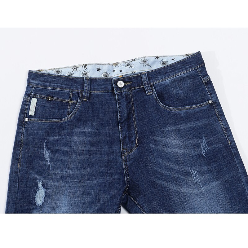 Kstun jeans herr slim fit blå sommar tunna slitna jeans herr streetwear hip hop jeansbyxor herrkläder