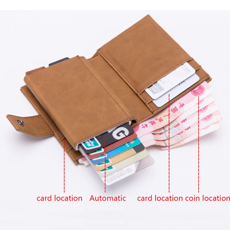 BISI GORO anti rfid Automatic credit card case Multi-function protection porta tarjetas Name Card aluminium men wallet